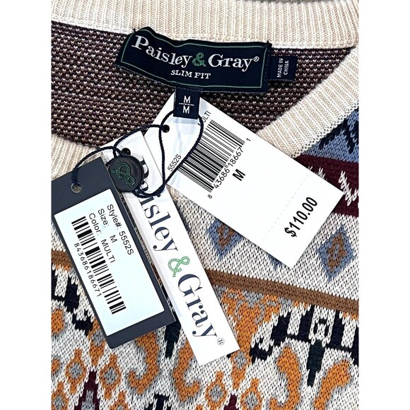 Paisley & Gray Men’s Jahn Beige Wool-Blend Crewneck Slim-Fit Sweater Size Medium - Picture 6 of 10